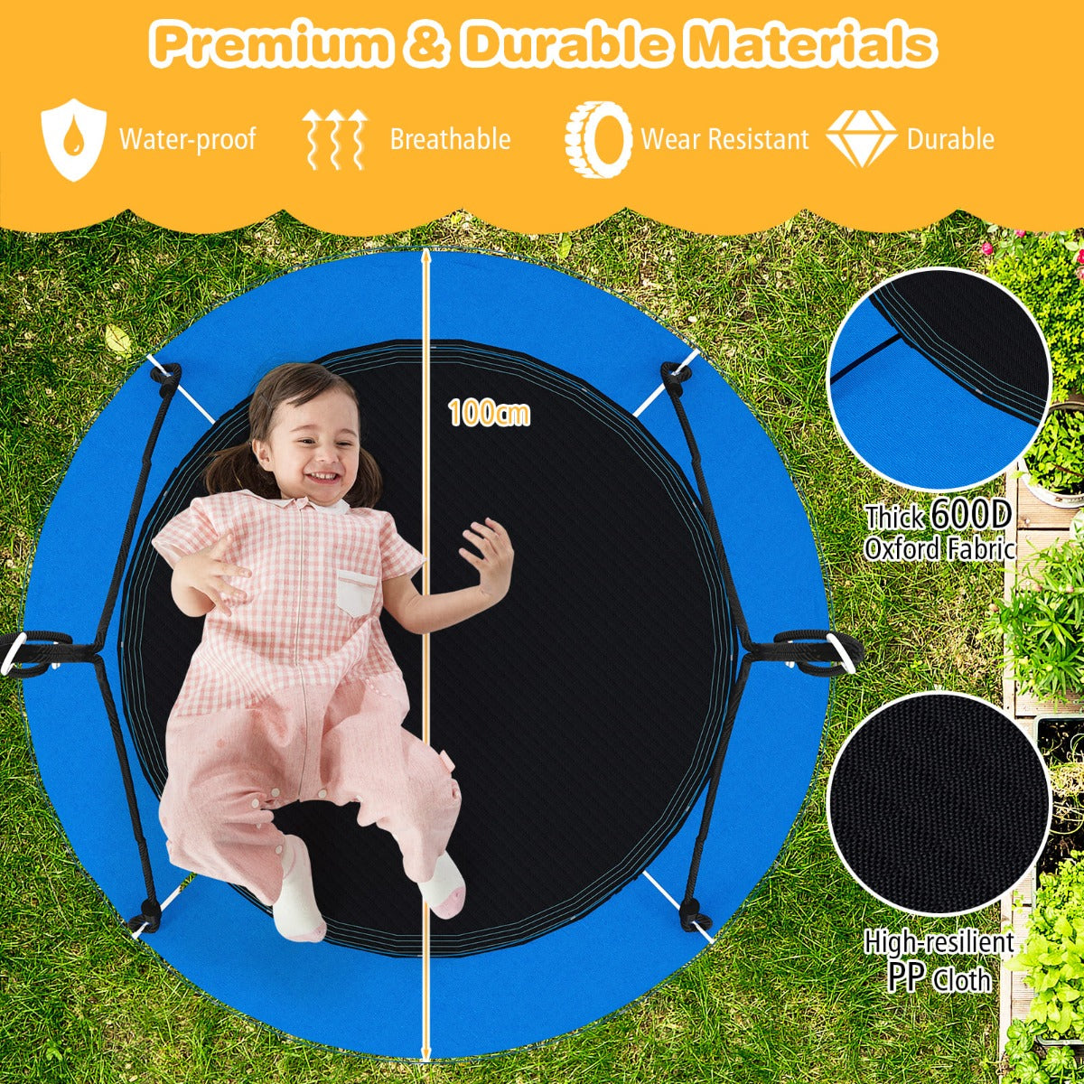100cm LED Saucer Tree Swing for Kids, 300kg Capacity, Adjustable Ropes