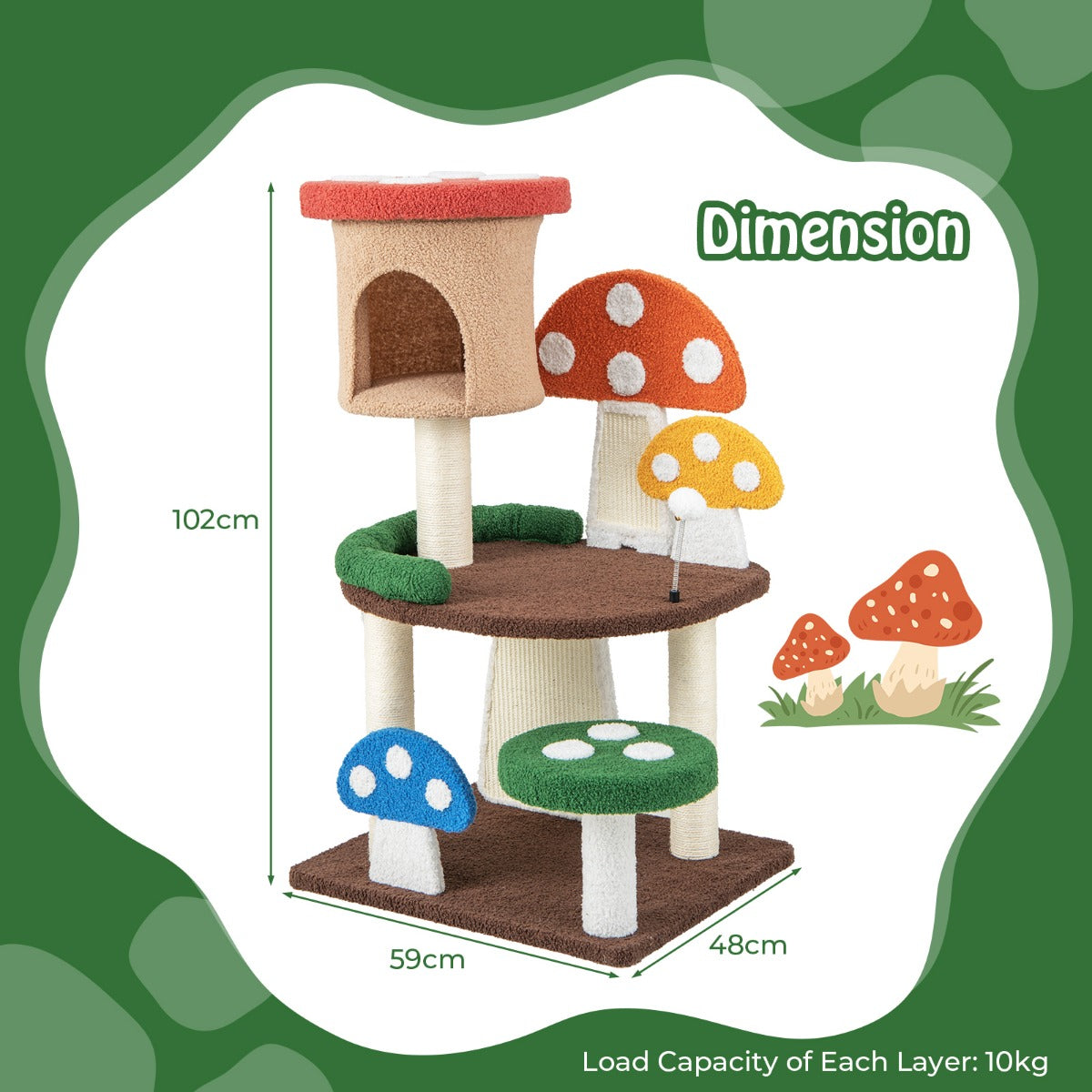 Costway 102 CM 4-In-1 Mushroom Cat Tree with Condo and Platform