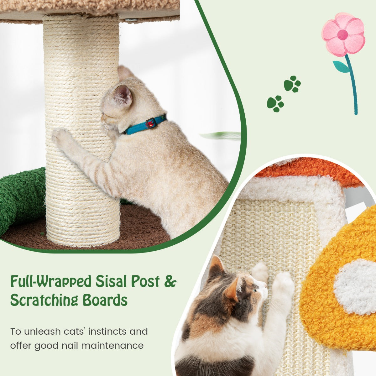 Costway 102 CM 4-In-1 Mushroom Cat Tree with Condo and Platform