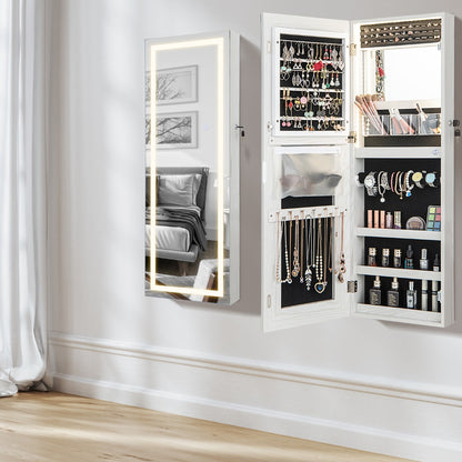 108 cm Jewelry Mirror Cabinet with 3-Color LED Lights and Interior Mirror-White