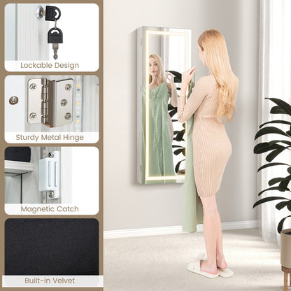 108 cm Jewelry Mirror Cabinet with 3-Color LED Lights and Interior Mirror-White
