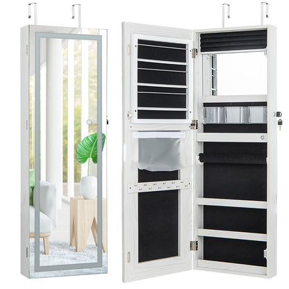108 cm Jewelry Mirror Cabinet with 3-Color LED Lights and Interior Mirror-White