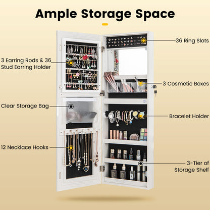 108 cm Jewelry Mirror Cabinet with 3-Color LED Lights and Interior Mirror-White