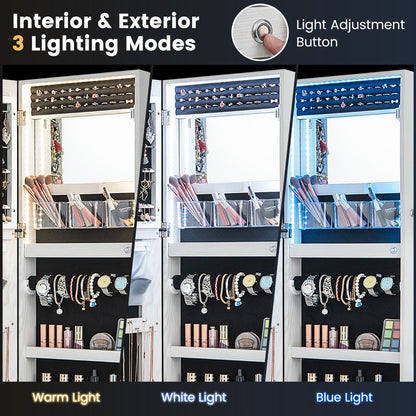 108 cm Jewelry Mirror Cabinet with 3-Color LED Lights and Interior Mirror-White