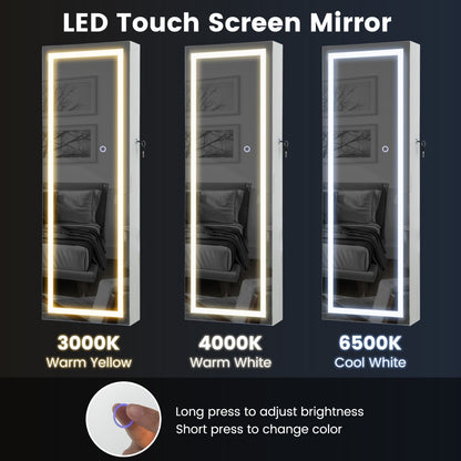108 cm Jewelry Mirror Cabinet with 3-Color LED Lights and Interior Mirror-White