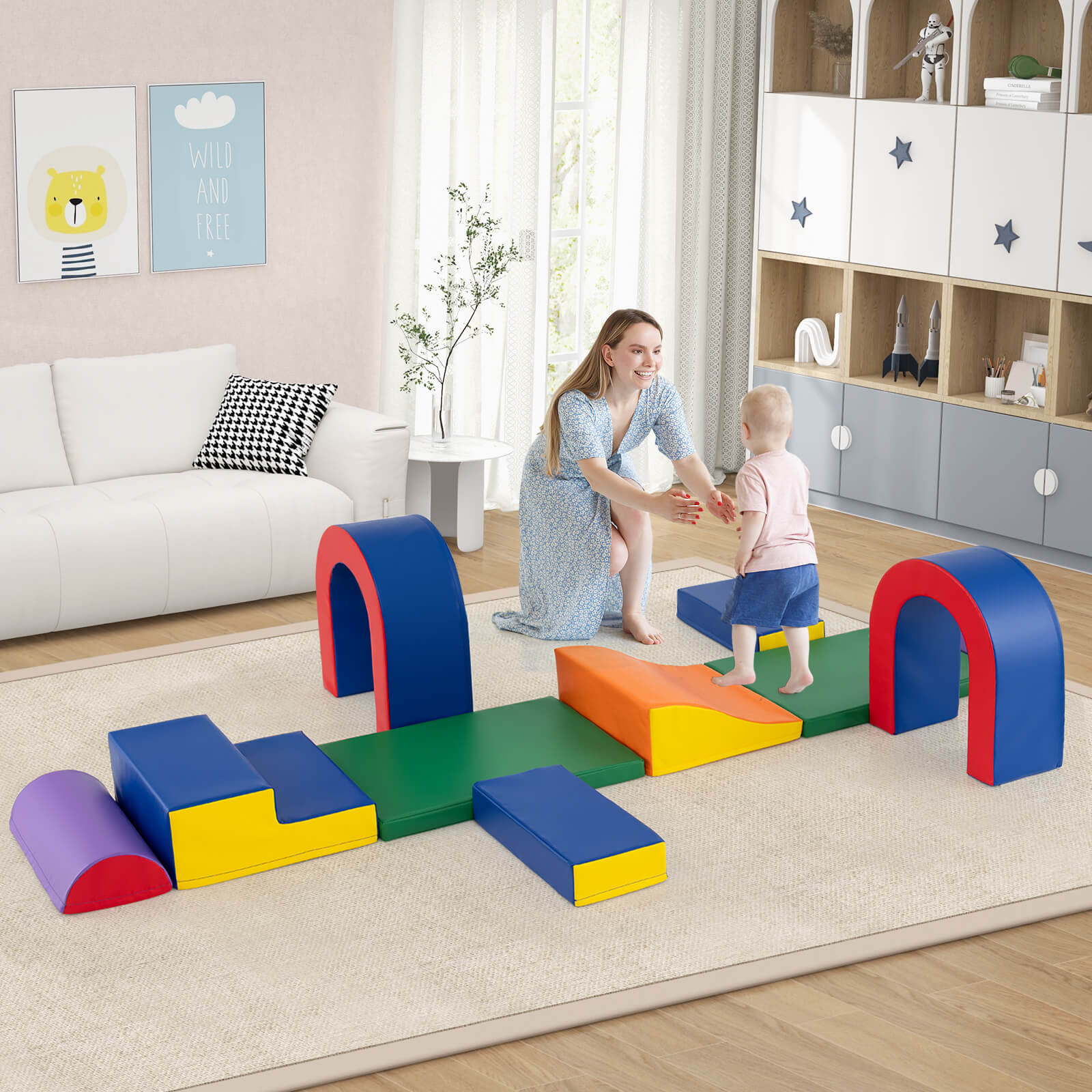 10-Piece Foam Climbing Blocks for Crawling Climbing and Sliding-Multicolour