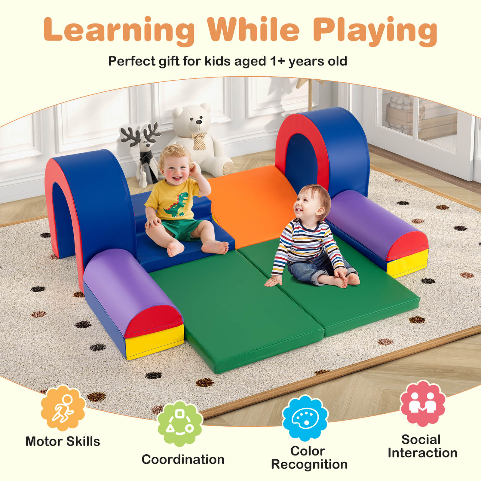 10-Piece Foam Climbing Blocks for Crawling Climbing and Sliding-Multicolour