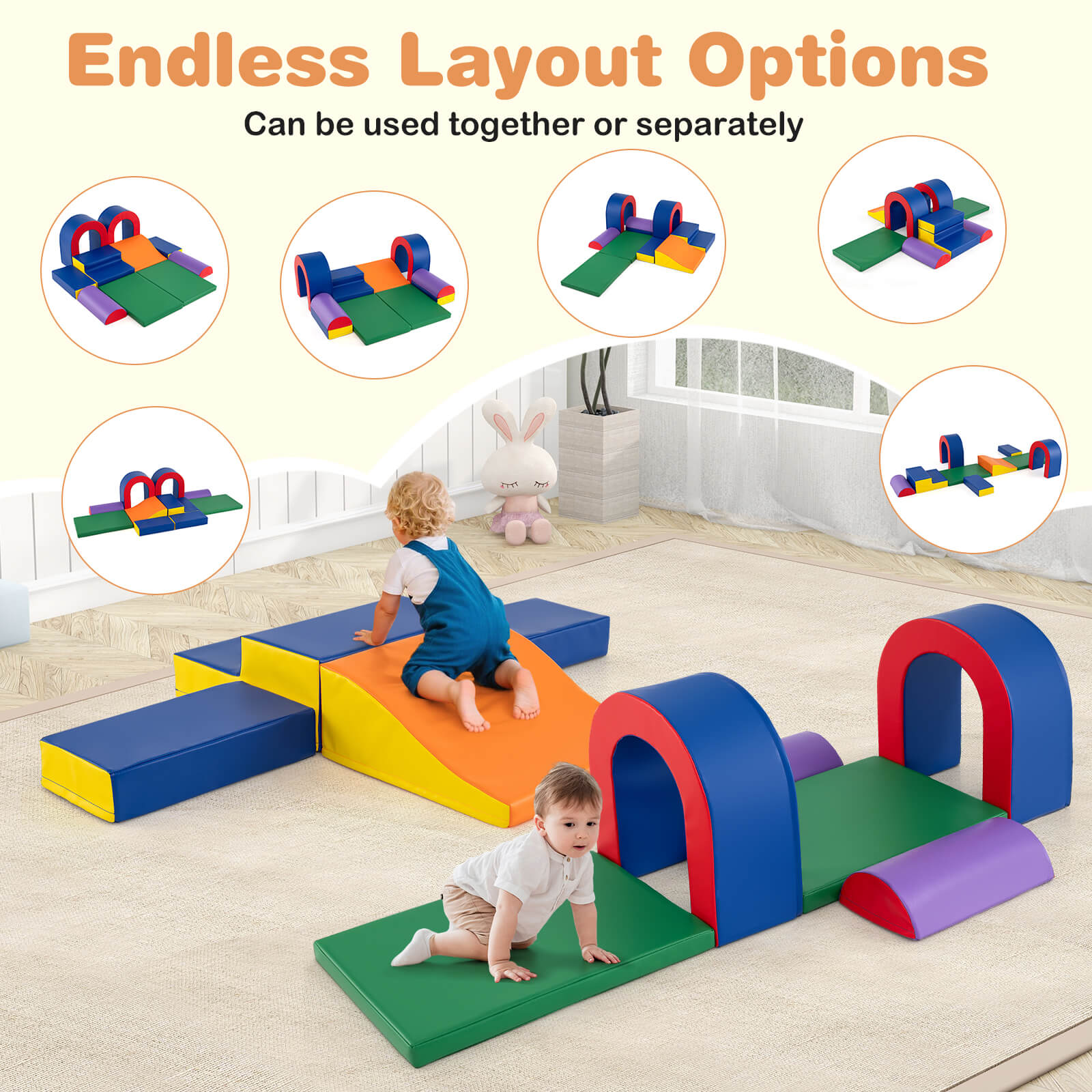 10-Piece Foam Climbing Blocks for Crawling Climbing and Sliding-Multicolour