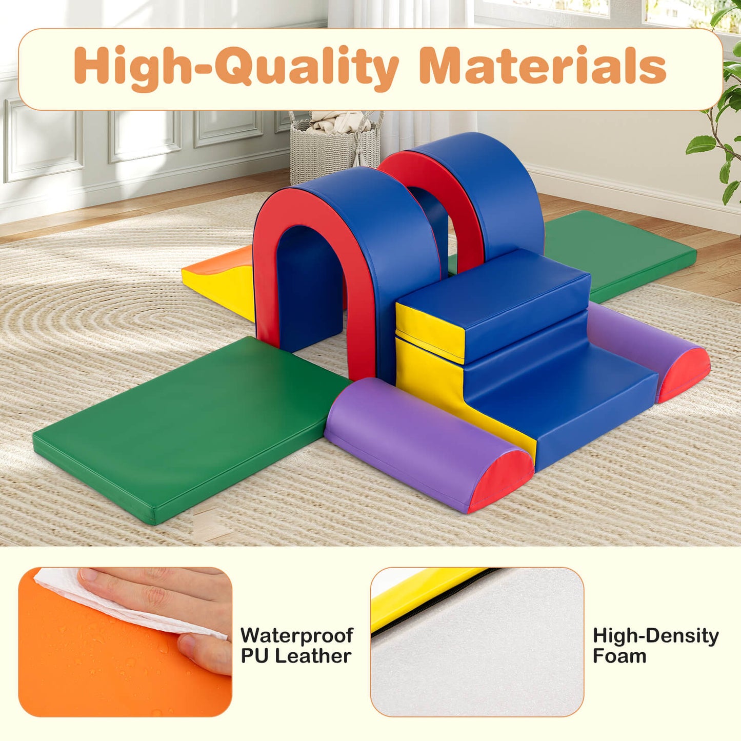 10-Piece Foam Climbing Blocks for Crawling Climbing and Sliding-Multicolour