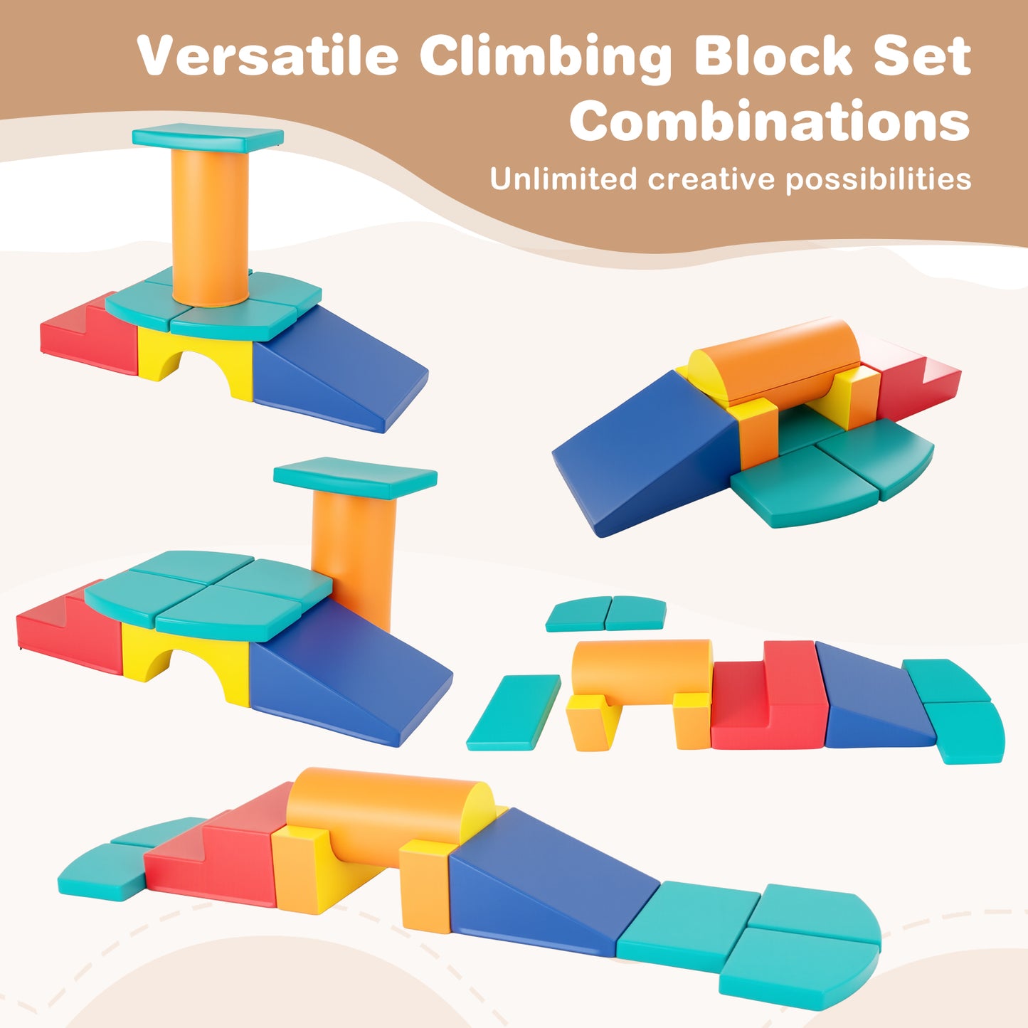 10-Piece Soft Foam PU Leather Climbing Toys Building Blocks for Toddlers-Colourful