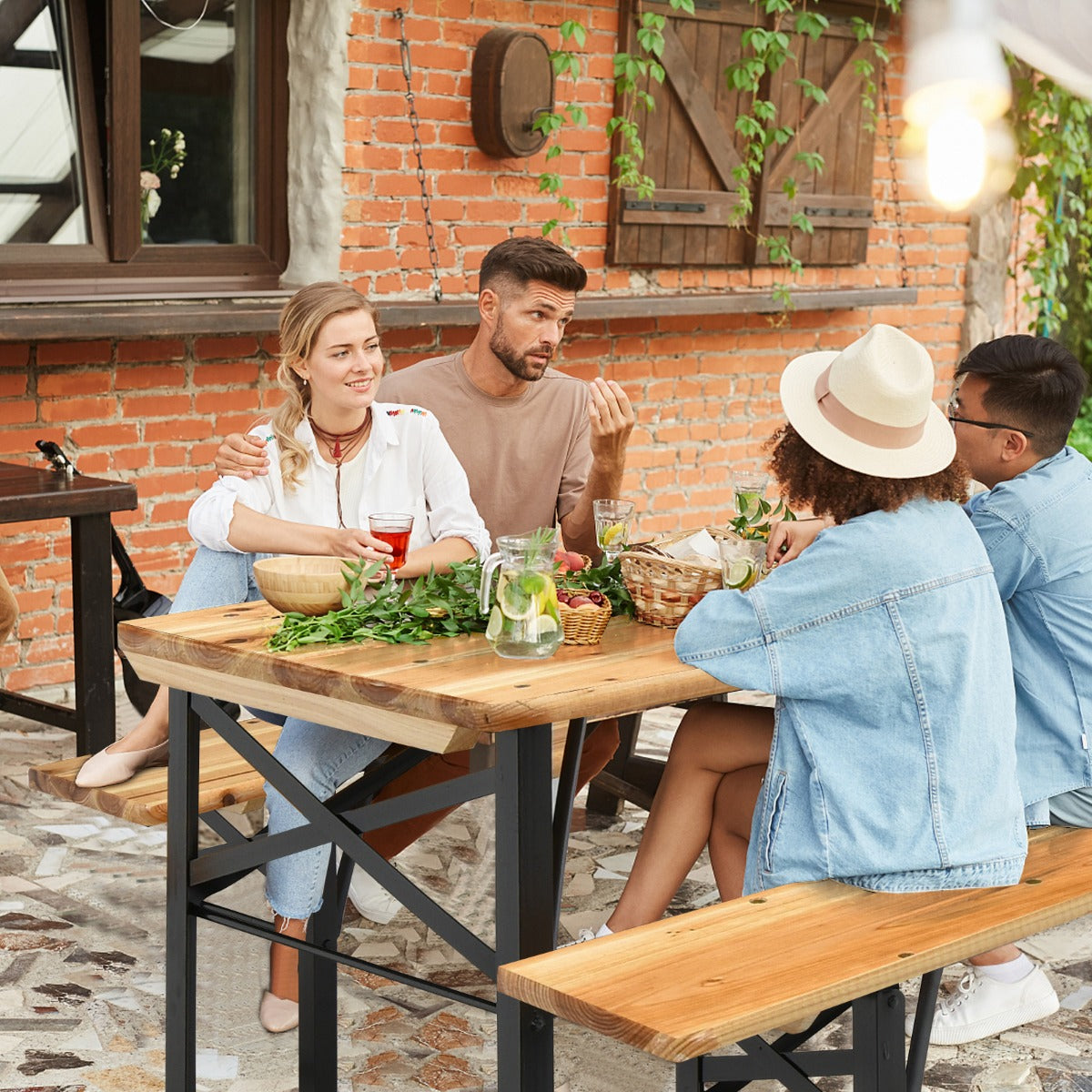 3 Pieces Outdoor Folding Picnic Table Bench Set