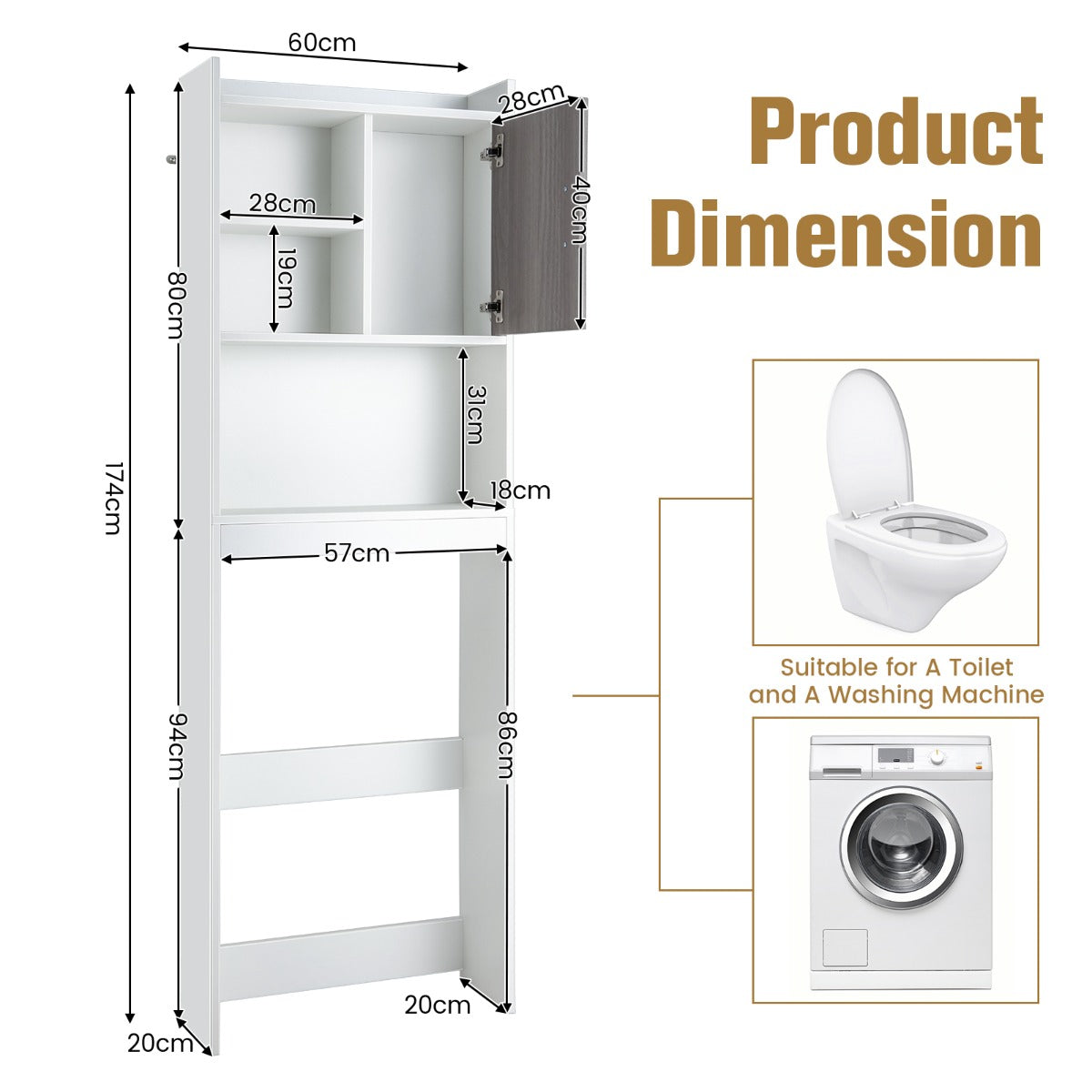 4-Tier Toilet Storage Rack Cabinet for Bathroom, Laundry, Balcony