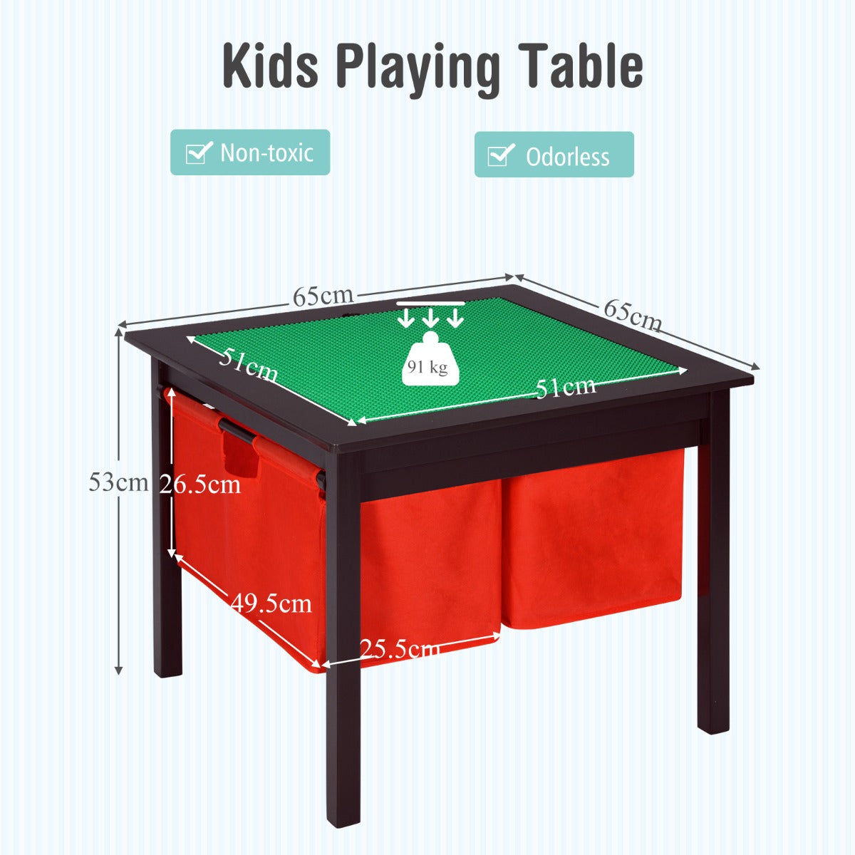 Kids Activity Table with 2 Non-woven Fabric Drawers-Espresso