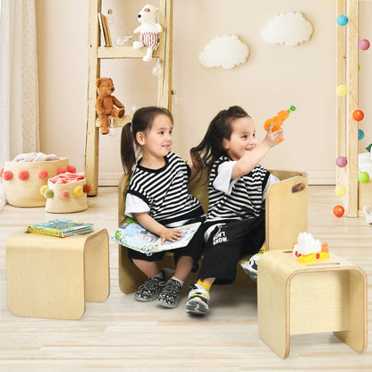 Kids Table and Chair Set with Storage Shelves-Natural
