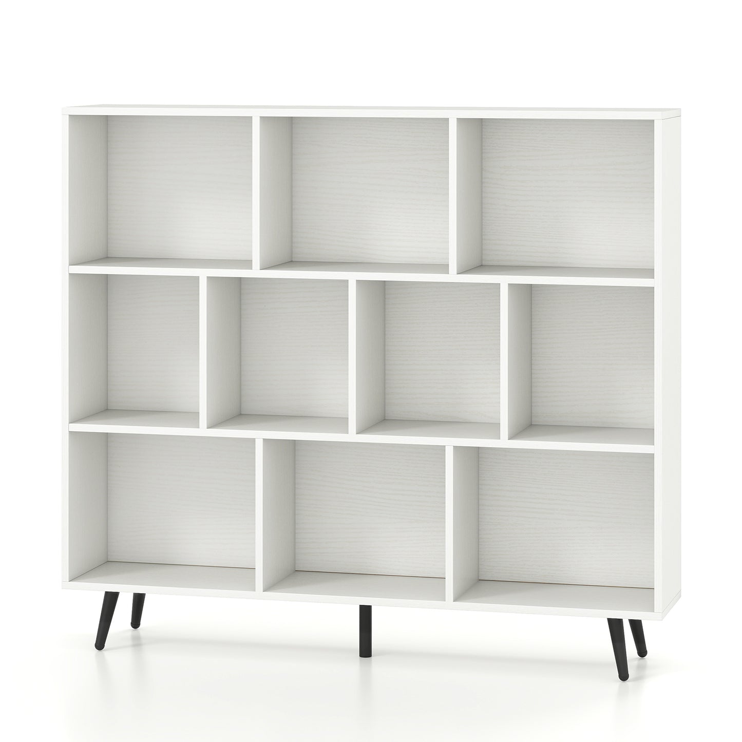 10-Cube Bookcase 120 cm Mid Century Modern Storage Organizer with 5 Tapered Metal Legs-White