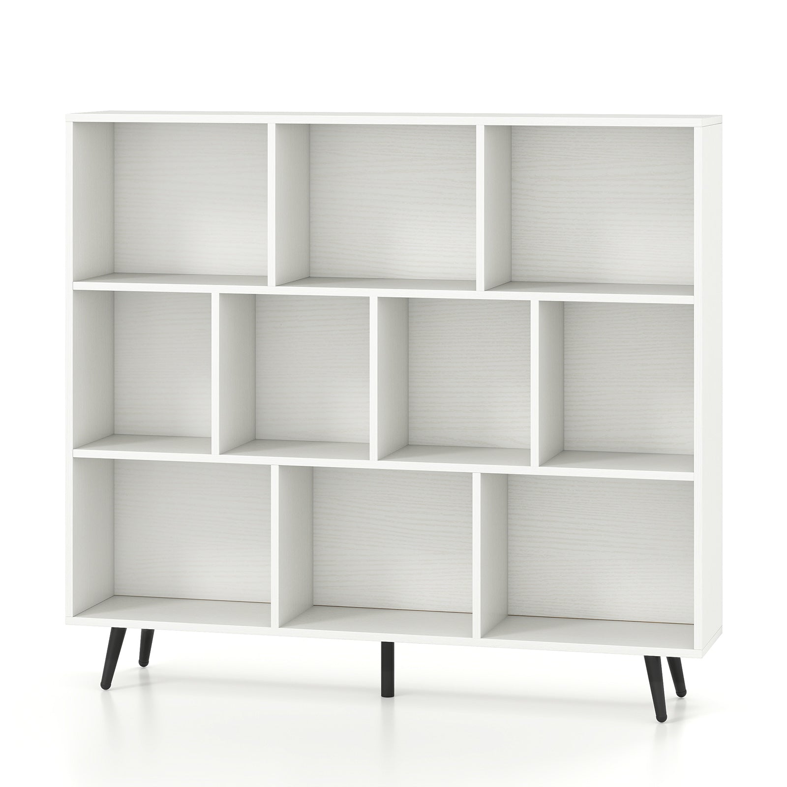 10-Cube Bookcase 120 cm Mid Century Modern Storage Organizer with 5 Tapered Metal Legs-White