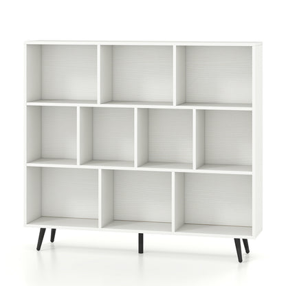 10-Cube Bookcase 120 cm Mid Century Modern Storage Organizer with 5 Tapered Metal Legs-White