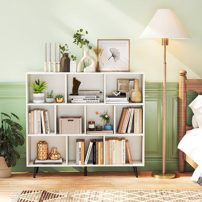 10-Cube Bookcase 120 cm Mid Century Modern Storage Organizer with 5 Tapered Metal Legs-White