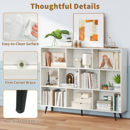 10-Cube Bookcase 140 cm Mid Century Modern Storage Organizer with 5 Tapered Metal Legs-White