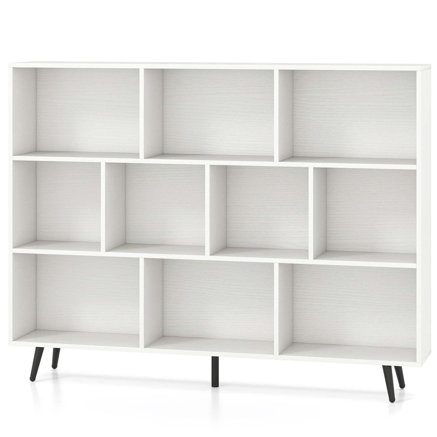 10-Cube Bookcase 140 cm Mid Century Modern Storage Organizer with 5 Tapered Metal Legs-White