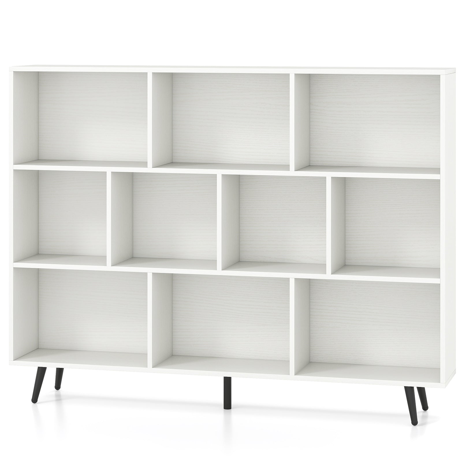 10-Cube Bookcase 140 cm Mid Century Modern Storage Organizer with 5 Tapered Metal Legs-White