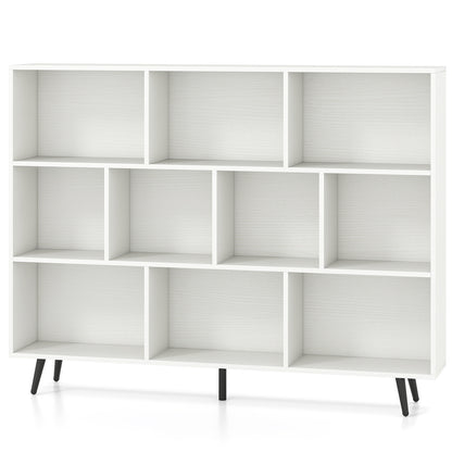 10-Cube Bookcase 140 cm Mid Century Modern Storage Organizer with 5 Tapered Metal Legs-White