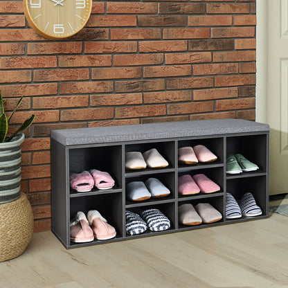 10-Cube Shoe Bench with Padded Cushions-Grey