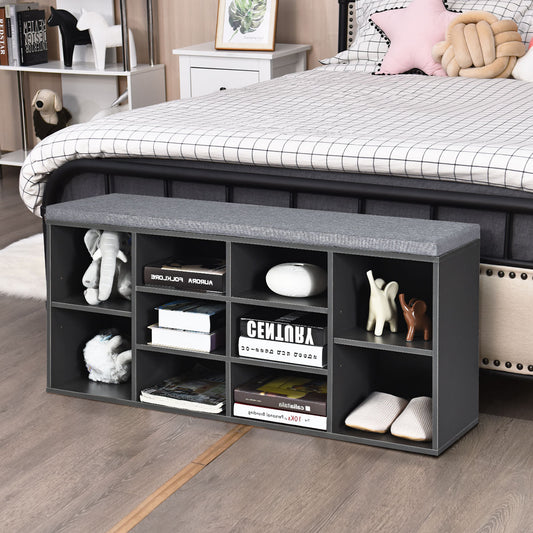 10-Cube Shoe Bench with Padded Cushions-Grey