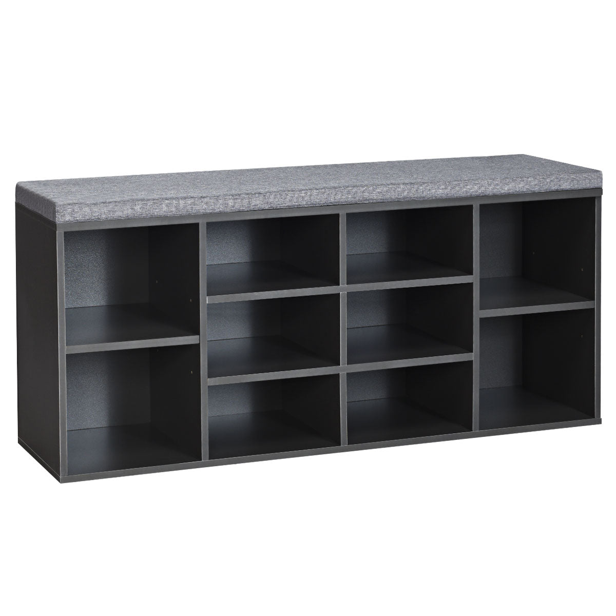 10-Cube Shoe Bench with Padded Cushions-Grey