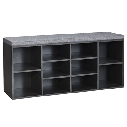 10-Cube Shoe Bench with Padded Cushions-Grey