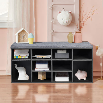 10-Cube Shoe Bench with Padded Cushions-Grey