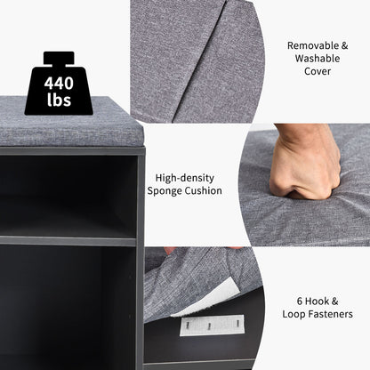 10-Cube Shoe Bench with Padded Cushions-Grey