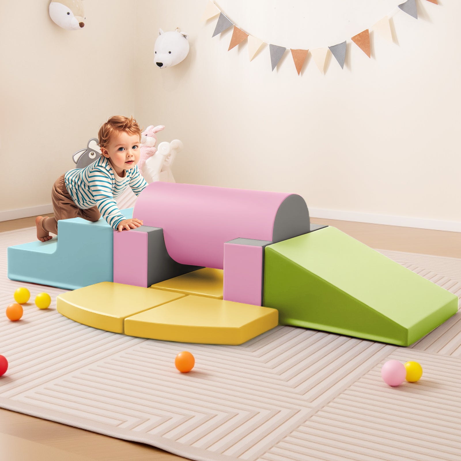 10-Piece Soft Foam PU Leather Climbing Toys Building Blocks for Toddlers-Yellow