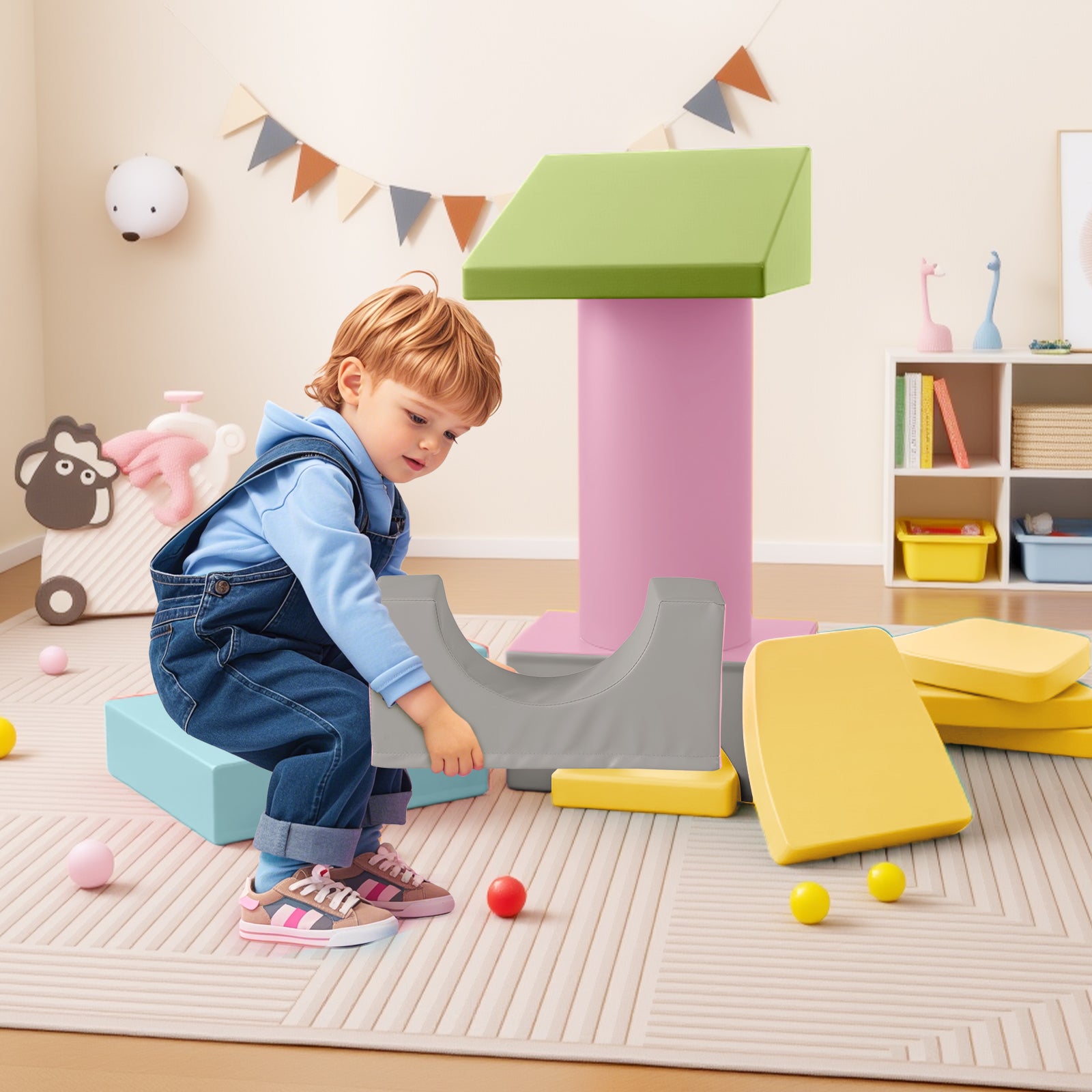 10-Piece Soft Foam PU Leather Climbing Toys Building Blocks for Toddlers-Yellow