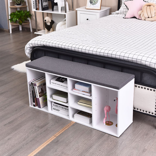 10-Cube Shoe Bench with Padded Cushions-White