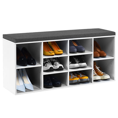 10-Cube Shoe Bench with Padded Cushions-White
