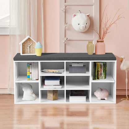 10-Cube Shoe Bench with Padded Cushions-White
