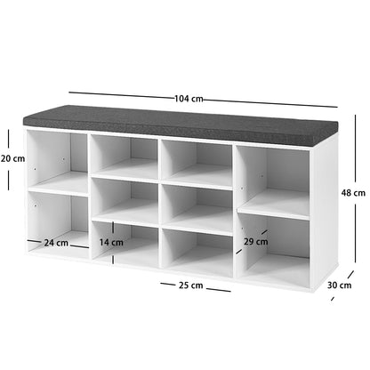 10-Cube Shoe Bench with Padded Cushions-White