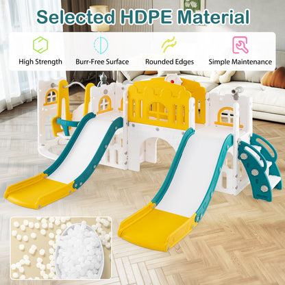 10-in-1 Toddler Swing and Slide Set with 2 Long Slides and Swing Seat-Yellow