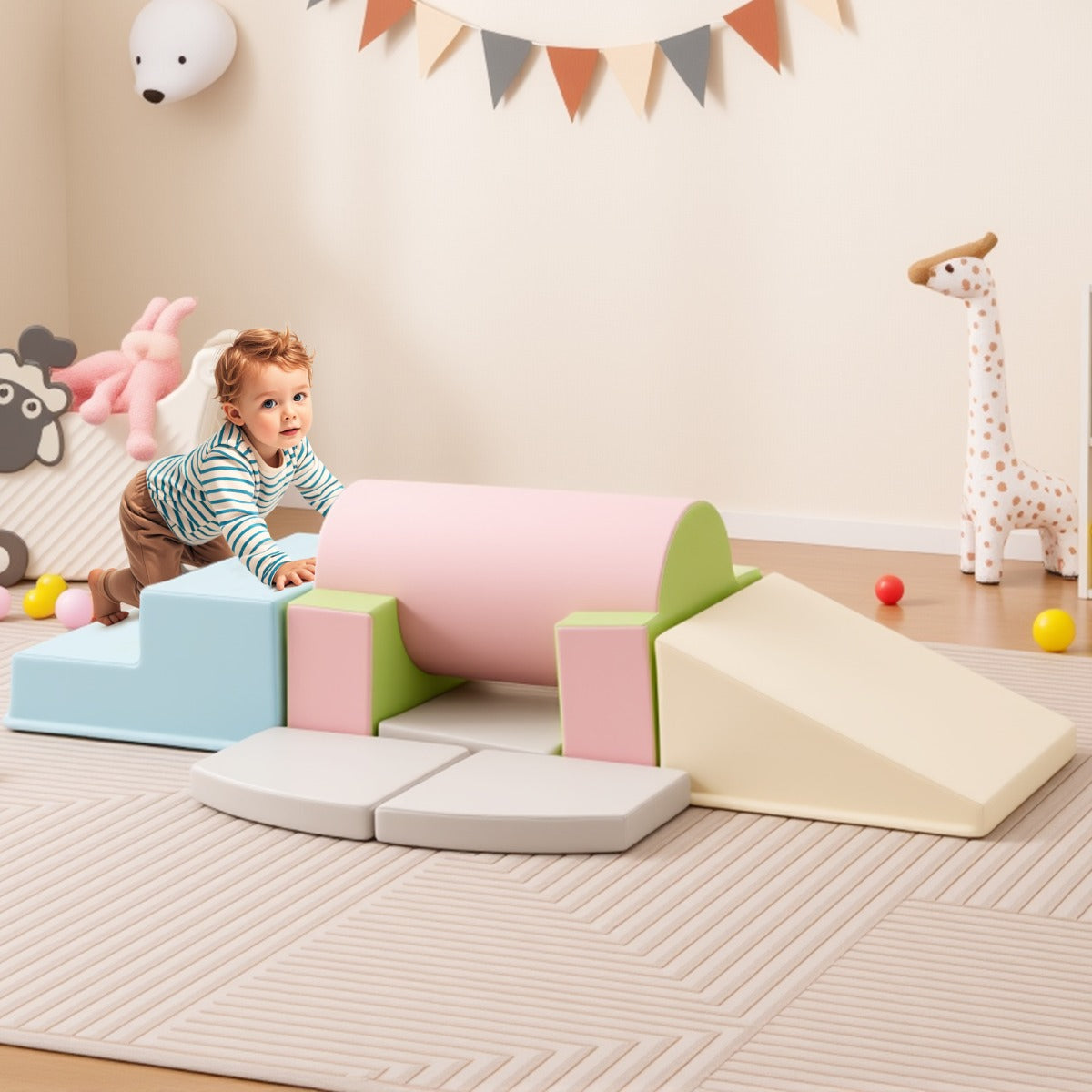 10-Piece Soft Foam PU Leather Climbing Toys Building Blocks for Toddlers-Macaron