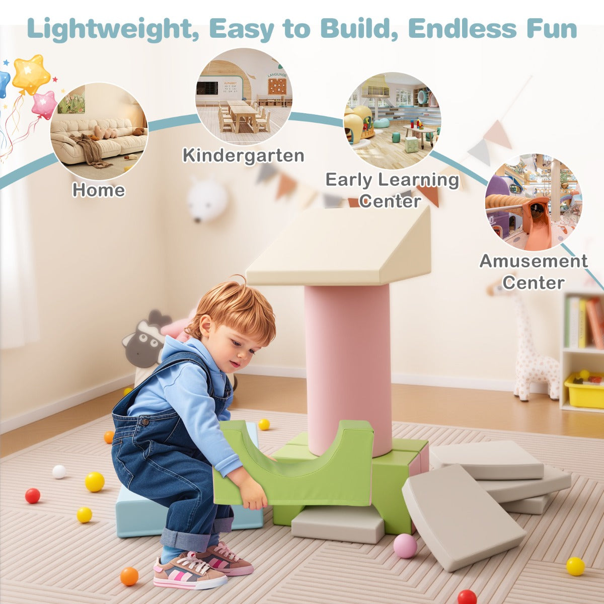 10-Piece Soft Foam PU Leather Climbing Toys Building Blocks for Toddlers-Macaron