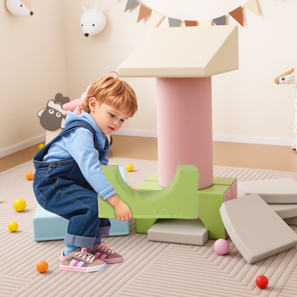 10-Piece Soft Foam PU Leather Climbing Toys Building Blocks for Toddlers-Macaron