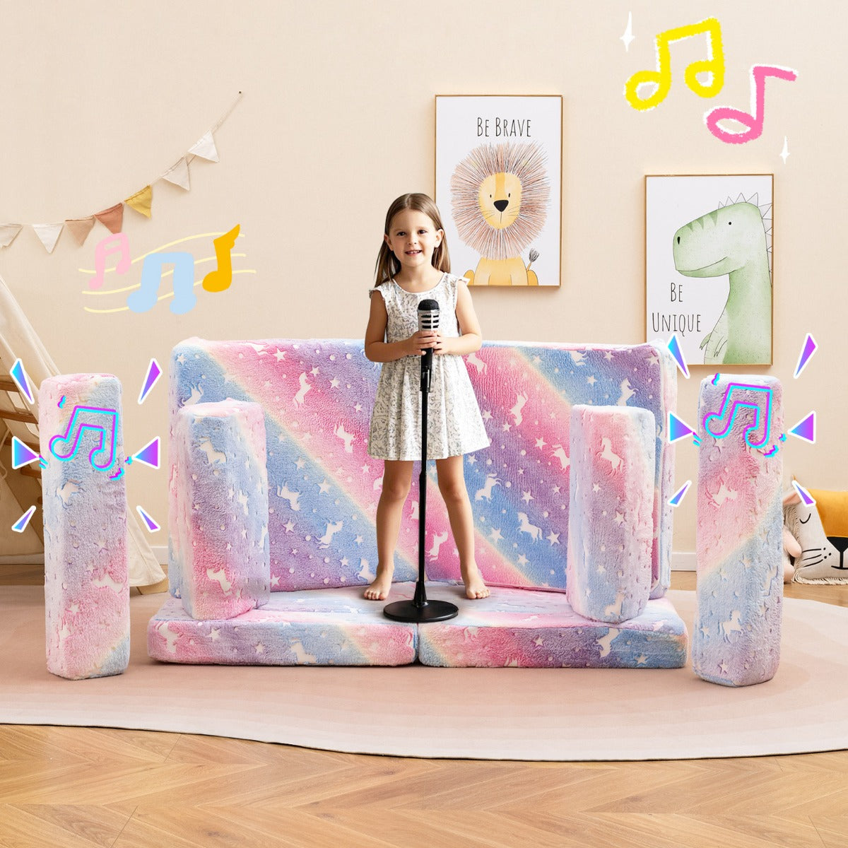 10 Pieces Modular Toddler Sectional Sofa Glow in the Dark-Colourful
