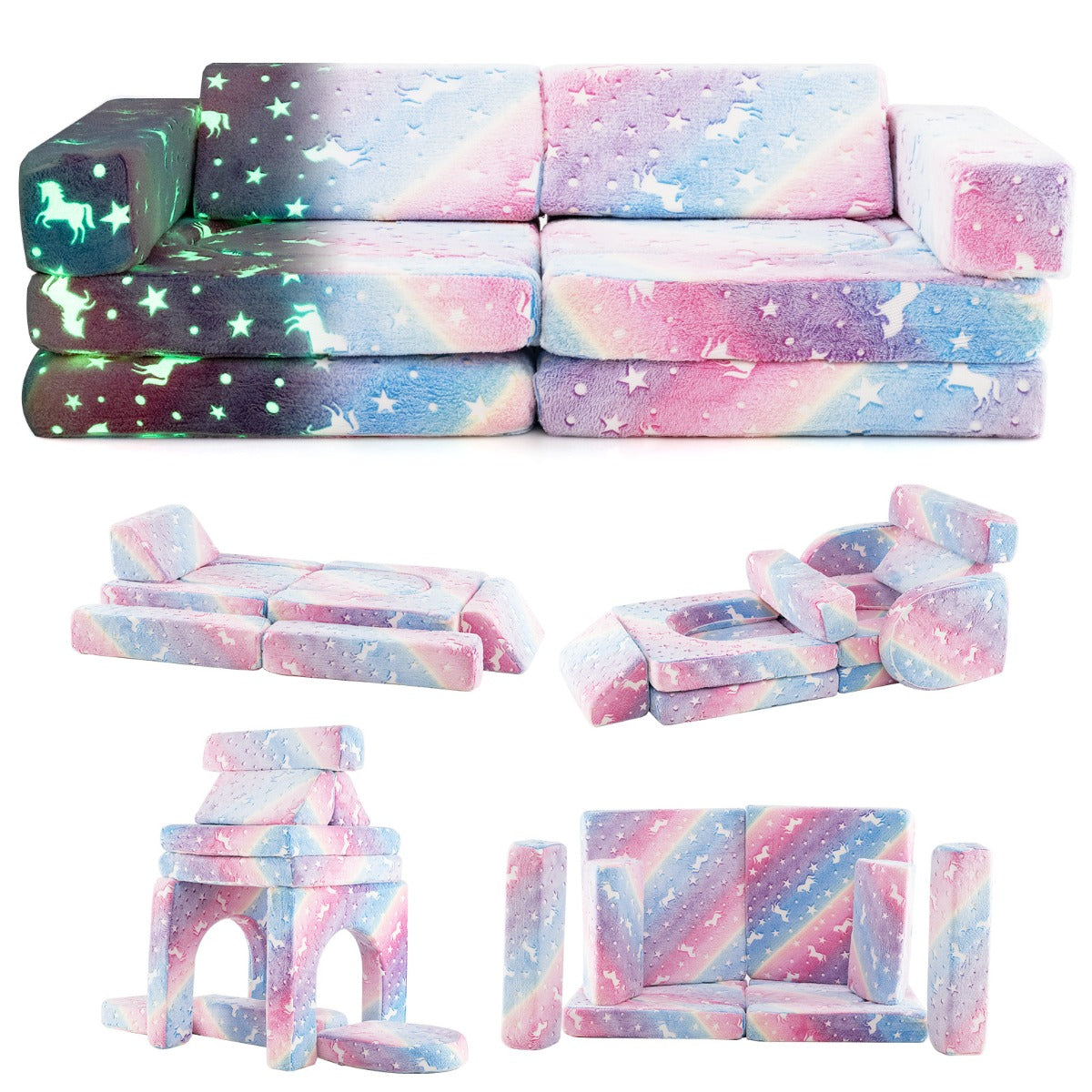 10 Pieces Modular Toddler Sectional Sofa Glow in the Dark-Colourful