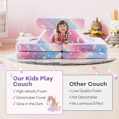 10 Pieces Modular Toddler Sectional Sofa Glow in the Dark-Colourful