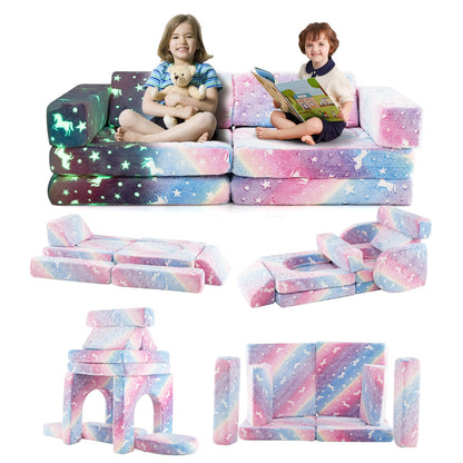10 Pieces Modular Toddler Sectional Sofa Glow in the Dark-Colourful