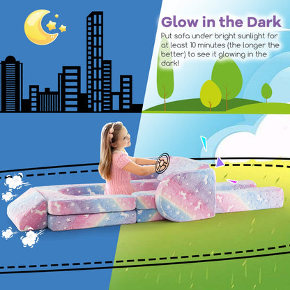 10 Pieces Modular Toddler Sectional Sofa Glow in the Dark-Colourful