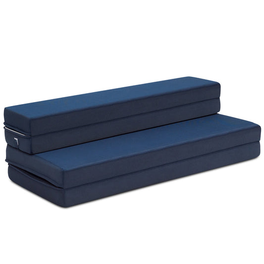 10cm Folding Double Mattress with Washable Cover and Handles - Navy Blue