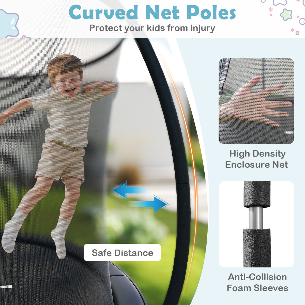 10FT Outdoor Trampoline with Safety Enclosure Net-Black