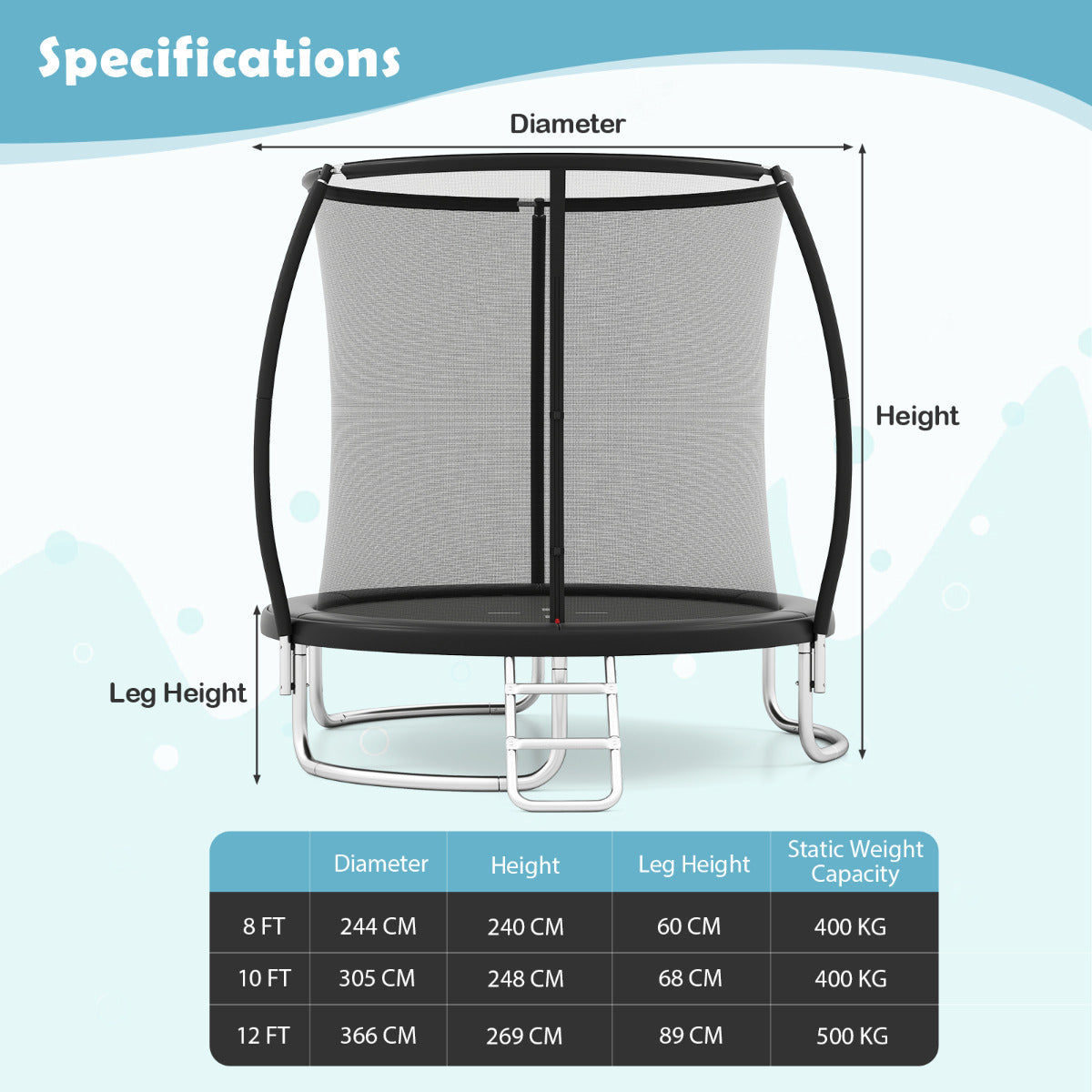 10FT Outdoor Trampoline with Safety Enclosure Net-Black